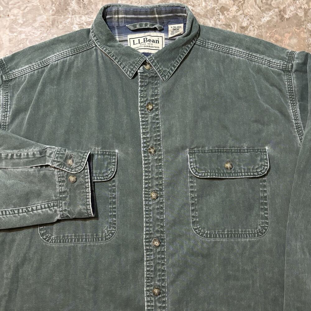 Vintage LL Bean Hurricane Shirt Mens XLT XL Tall Green Plaid Lined Canvas